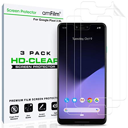 amFilm Pixel 3 XL Screen Protector HD Clear Protective Film (NOT Glass) for Google Pixel 3 XL 2018(3-Pack)