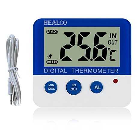 HEALCO Digital Freezer/Fridge Thermometer with Magnet and Stander Digital Refrigerator Thermometer with LED Alarm Indicator Max/Min Memory Freezer Thermometer for Home Kitchen Restaurants Bars Cafes