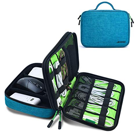 JESWO Cable Organiser Bag, Electronics Organizer Cable Tidy Bag Double Layer for Electronic Accessories Travel Organizer Bag for Cables, Power Bank, iPad Mini (Up to 7.9'') and More – Blue