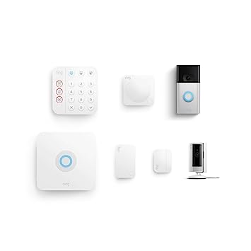 Ring Video Doorbell with All-new Ring Indoor Cam (White) and Ring Alarm 5-Piece (White)