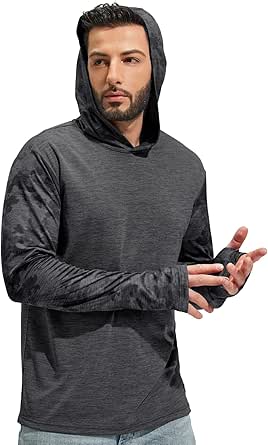 MIER Men's UPF 50  Sun Protection Hoodie Long Sleeve SPF Fishing Hiking Running Thumbhole Shirts Hooded Quick Dry Lightweight