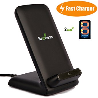 NeWisdom Wireless Fast Charger 2 Coils Qi Wireless Charging Stand for Samsung Galaxy S8 Plus S8 S7 Edge S7 S6 Edge  Note5 – Gift Packing - [24 Months Warranty]