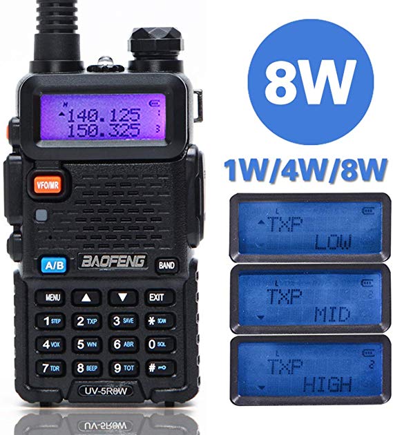 BaoFeng UV-5R 8 Watt High Power Dual Band Two Way Radio Tri-Power 8/4/1W 136-174/400-520MHz VHF UHF Portable Ham Radio