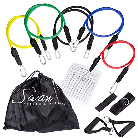 Sivan Health And Fitness Latex Resistance Band Set with Case (5-Piece)