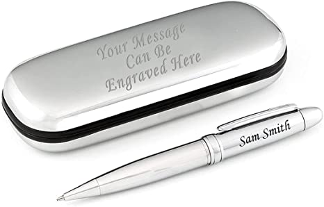 Personalised Engraved Pen and Engraved Classy Chrome Case - Personalised Gifts for Anniversary, Christmas, Gifts For Men and Women - Enter Your Custom Text (Silver)