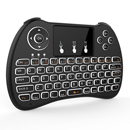 Tripsky H9 2.4GHz Backlit Mini Wireless Keyboard, Handheld Remote with Touchpad Mouse for for Android TV Box, Windows PC, HTPC, IPTV, Raspberry Pi, XBOX 360, PS3, PS4(Black)
