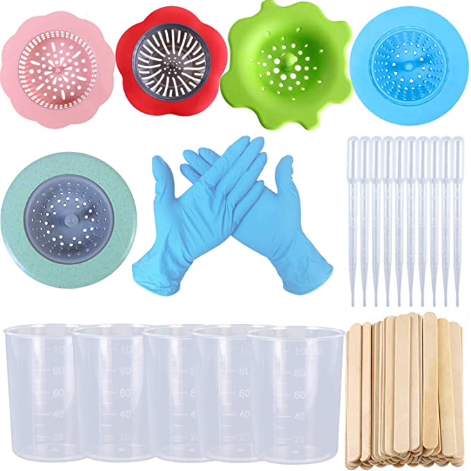 MeiMeiDa 75pcs Acrylic Pouring Art Supplies Kit - 5pcs Flower Acrylic Pouring Painting Strainers, 5pcs Plastic Cups, 50pcs Wood Stir Sticks, 5 Pairs of Latex Gloves, 10pcs Pipettes