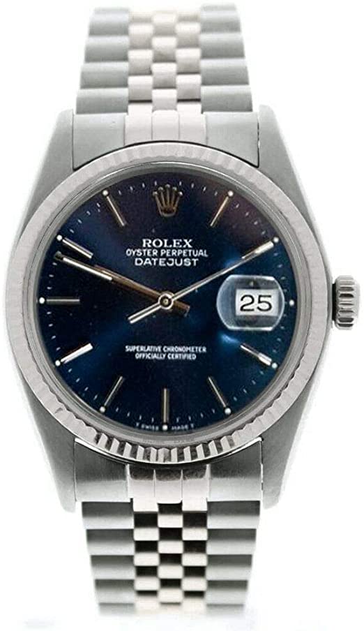 Rolex Men's Datejust 16014 Jubilee Band Blue Stick Dial 18k Gold Fluted Bezel (Certified Preowned)
