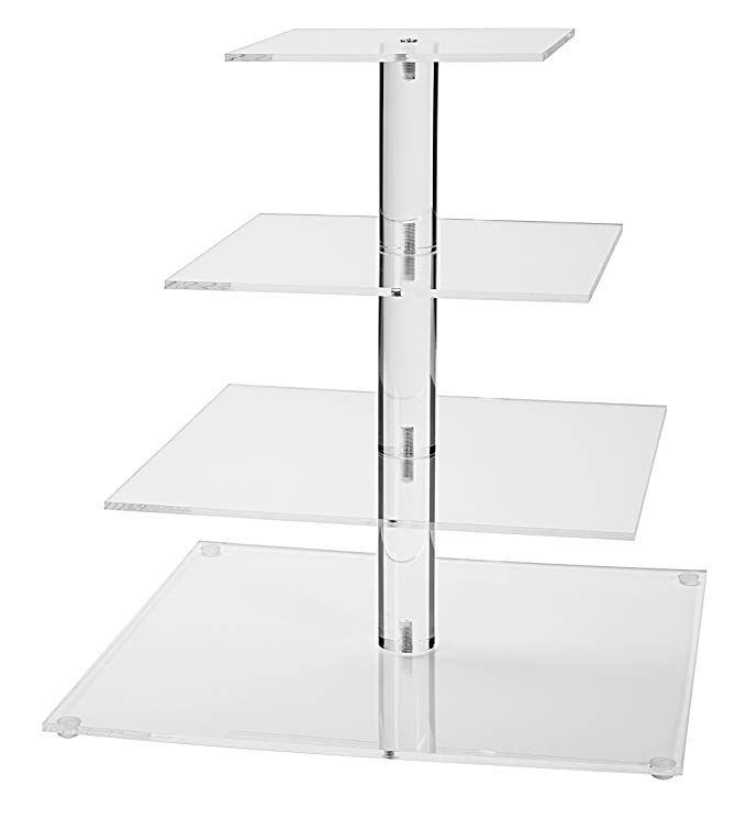 Jusalpha 4 Tier Square Wedding Acrylic Cupcake Tower Stand-Cake Stand-Dessert Stand (4S)