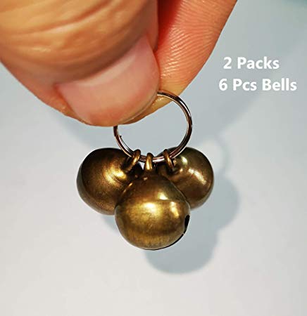 DocBrother 2 Packs (6 pcs) 1/2 Inch (12 mm) Brass Bells for Bird or Cat Collars or Dog Collars - Dog Charm Bells for Collars Necklace Pendant Accessories with Key Rings