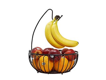 CAXXA Wire Fruit Bowl with Banana Hanger, Bronze