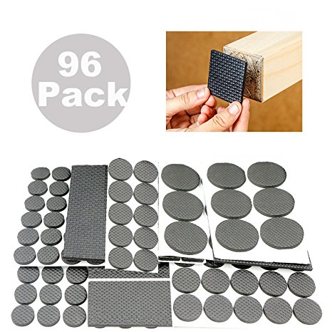 ANDYWE Lightweight Anti-slip Rubber Pads,Heavy Duty Adhesive Furniture Leg Pads – Soft Floor Protector without scratches for Tiled, Laminate, Wood Flooring, Chair leg covers – 96 Pieces
