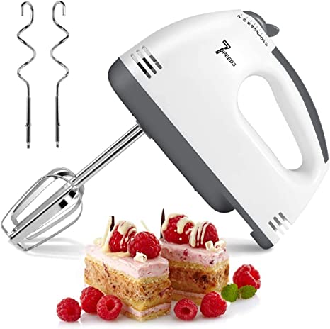 2022 Hand Mixer Electric, 7 Speeds Selection Portable Handheld Kitchen Whisk, Lightweight Powerful Handheld Electric Mixer Stainless Steel Egg Whisk with 2 Dough Hooks & 2 Beaters for Cake, Baking, Cooking, Dessert