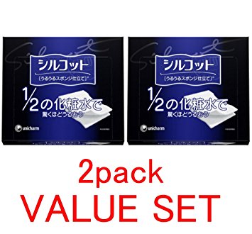 Unicharm Silcot Uruuru Sponge Facial Cotton, 1.8 Ounce(40 Sheets) X 2 Pack Value Set