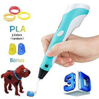 3D Pen with PLA Filament Refills - 3D Drawing Printing Printer Pen- 1 Pair of Finger Stalls and Bonus 3 Colors 30 Feet Filament Refills- Safe and Easy to Use for Kids and Adults- Non-Clogging