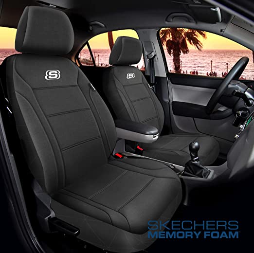 Skechers Memory Foam™ Car Seat Covers, Lycra Car Seat Protection & Thick Memory Foam™, Black Front Seat Cover, Airbag Compatible, Automotive Comfort & Protection for Most Cars, Trucks, SUVs