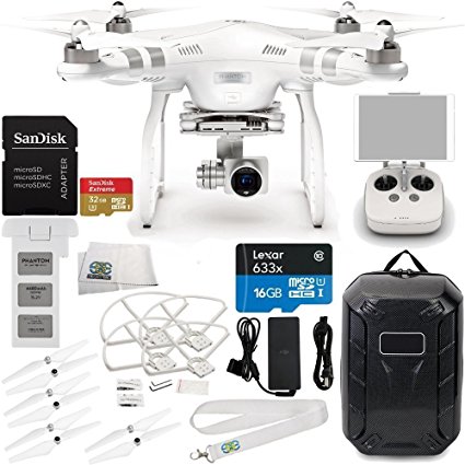 DJI Phantom 3 Advanced Quadcopter Drone w/ 1080p HD Video Camera & Manufacturer Accessories   DJI Propeller Set   Water-Resistant Hardshell Backpack   SanDisk Extreme 32GB microSDHC Memory Card   MORE