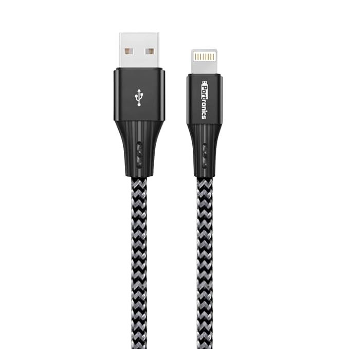 Portronics Konnect A 8 Pin USB Cable for all IOS Devices with Sync Function Nylon Braided (3.0 Amp 2 meter)