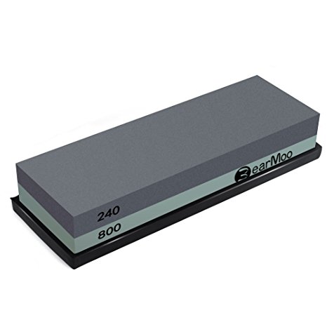 Whetstone Sharpening Stone BearMoo 240/800 Grit Knife Sharpening Stone - Waterstone - Rubber Stone Holder Included