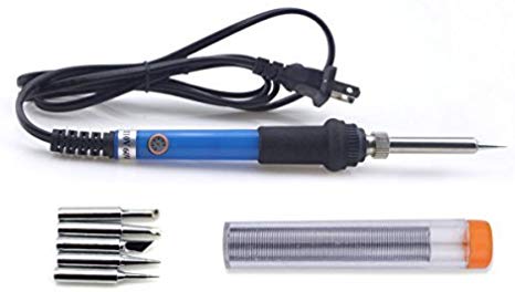 URBEST Electric Soldering Iron Kit 60W Adjustable Temperature Welding Soldering Iron with 5pcs Different Tips, 1 Solder Wire 1.0 mm Dia. (Blue)