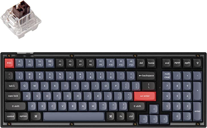 Keychron V5 96% Layout Wired Custom Mechanical Keyboard, RGB Backlight Hot-Swappable Gateron G Pro Brown Switch, QMK/VIA Programmable Macro Double Gasket for Mac Windows(Frosted Black Translucent)