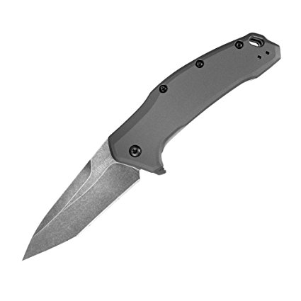 Kershaw 1776TGRYBW Link Knife with Tanto Blade and SpeedSafe, Gray Aluminum/BlackWash Finish