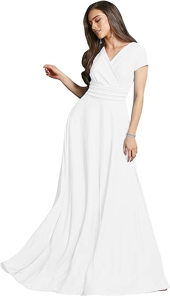 KOH KOH Womens Sexy Cap Short Sleeve V-Neck Flowy Cocktail Gown