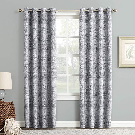 Sun Zero Darren Distressed Woven Jacquard Blackout Grommet Curtain Panel