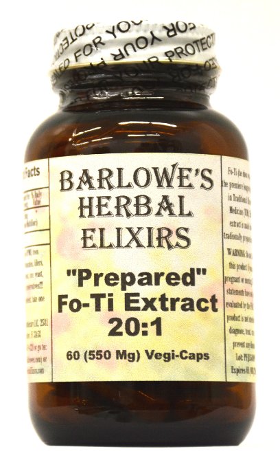 "Prepared" Fo-Ti Extract 20:1 - 60 550mg VegiCaps - Stearate Free, Bottled in Glass
