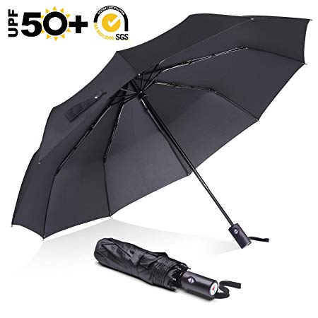 ABCCANOPY Umbrella Windproof Travel Umbrella Auto Folding Umbrella,UVF 50+,Blocking UV-A 99.98%,Blocking UV-B 99.97%(Black)