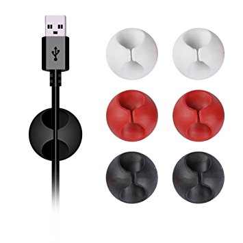 Shintop Cable Clips, Desk Cable Drop, Desk Wire Clips for All Your Computer, Electrical, Charging or Mouse Cord Red/Black/White (Colorful ,6pcs)