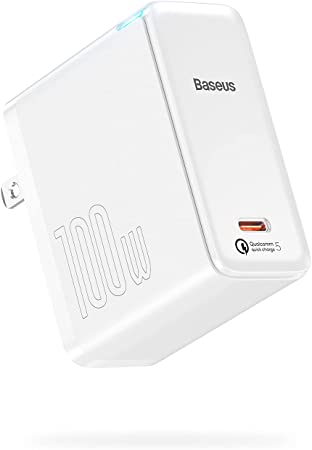 USB C Charger, Baseus 100W GaN II Fast Charger, Quick Charge 5.0 Compact Charger with 100W USB C Cable, for MacBook Pro/Air, Laptops with Type-C, iPad, iPhone 12/12 Pro/SE/11/XR/XS, Samsung, White