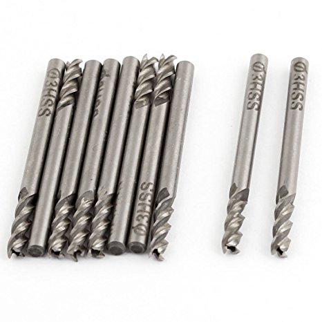 10 Pcs Helical Groove 4 Flute 3mm Cutting Dia HSS Cutter End Mill