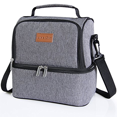 Lifewit Insulated Lunch Box for Adults/Men/Women/Kids, Thermal Lunch Bag, Cool Bento Bag for Office/School/Picnic, 7L, Dual Compartment, Grey