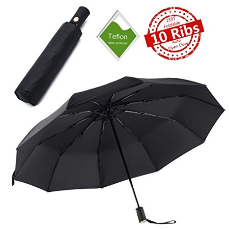 Black Golf Umbrella 46 Inch Automatic Open Close,UV Protection,Rain & Wind Resistant,10 Fiberglass Ribs Windproof,210T Canopy Foldable Portable Travel Umbrella- Gift Box