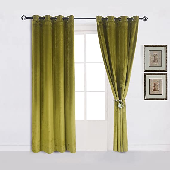 Cherry Home 52-Inch-by-96-Inch Velvet Blackout Grommet Curtain Panel, Moss-green