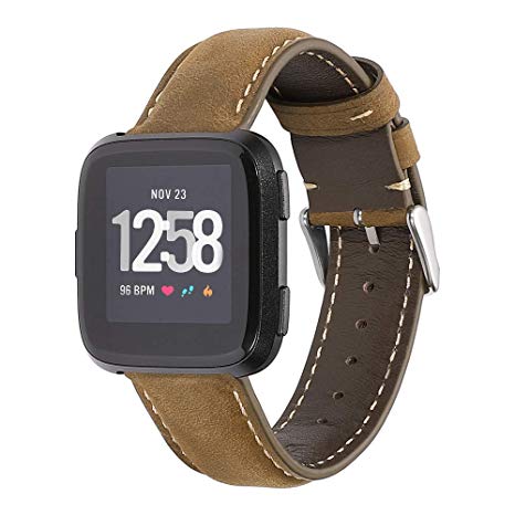 iStrap Compatible for Fitbit Versa/Fitbit Versa 2/ Versa Lite Edition Bands Strap Leather Women Men Accessories Wristband Replacement Strap Fitness Compatible for Versa Lite Smart Watch