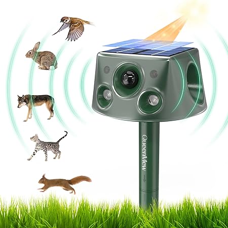 Animal Deterrent, 360°Ultrasonic Animal Pest Repeller, 6 Modes Solar Powered Deterrent with LED Light Waterproof Animal Deterrent for Outdoor use