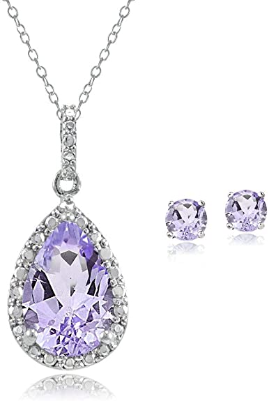 Sterling Silver Gemstone Teardrop Necklace & Earrings Set