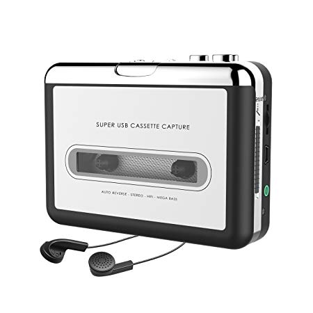 USB Cassette Player, 2019 Upgraded Cassette Tape to MP3 Converter Retro Walkman Audio Tape Capture to MP3 for Mac PC Laptop, Sliver