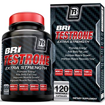 BRI Nutrition Testrone - Testosterone Booster Supplement with Diindolylmethane   Tongkat Ali   Tribulus Terrestris   Magnesium Sulfate Anhydrous   Boron   Zinc - 60 Day Supply, 120 Vegetable Capsules