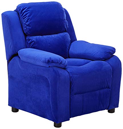 Flash Furniture Deluxe Padded Contemporary Blue Microfiber Kids Recliner with Storage Arms