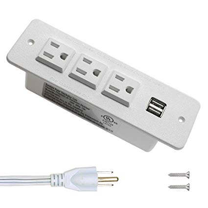Conference Recessed Power Strip Socket with 3 AC Outlets 2 USB Hubs for Furniture Office Desk Sofa Cabinet