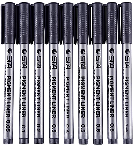 Black Micro-Pen Fineliner Pens, waterproof Archival ink Fine Point Micro-Line,Graphic Liner Artist Sketch Pens, 9 Assorted Nibs Size Set for Artist Illustration Scrapbooking Technical Drawing Manga W