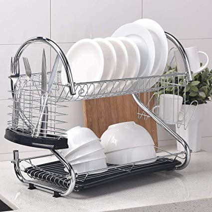 Wtape Modern Steel Rust Proof Kitchen In Sink Two Tier Dish Drying Rack, Dish Drainer