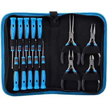 Delcast SPK-1004 Phillips, Slotted, Torx Precision Screwdrivers and Pliers Tool Kit (14 Piece)