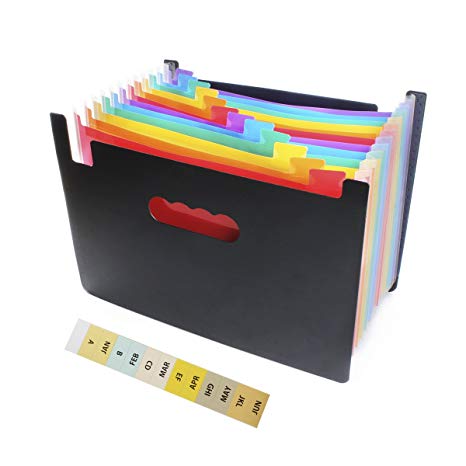 Expanding File Folder 12 Pockets, Large Capacity Multi-Color Portable Accordion A4 Document Organizer – Works on Legal Size and Letter Size/Home Paper Organizer Bag