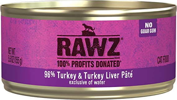 Rawz Natural Premium Pate Canned Cat Wet Food - Made with Real Meat Ingredients No BPA or Gums - 5.5oz Cans 24 Count (Turkey & Turkey Liver)