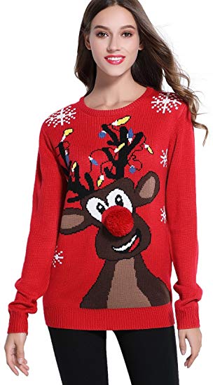 *daisysboutique***** Women's Christmas Cute Reindeer Knitted Sweater Girl Pullover