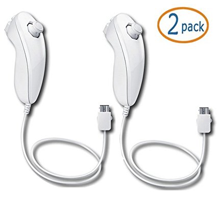 WOVTE White Nunchuck Controller for Nintendo Wii Video Game Pack of 2